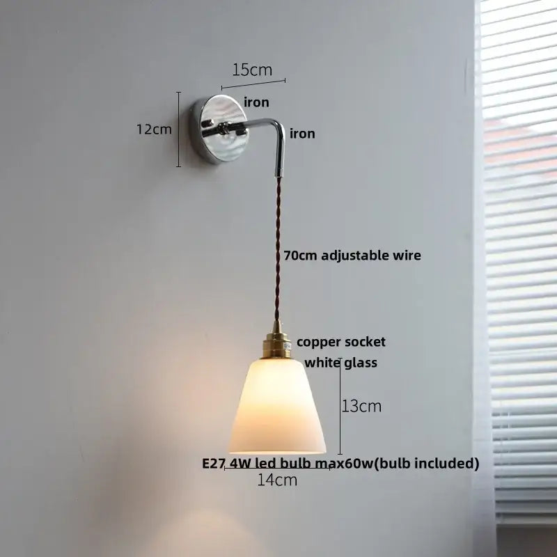 DecorBites™ Ceramic Canopy LED Wall Lamp, Adjustable Wire, Pull Chain Switch