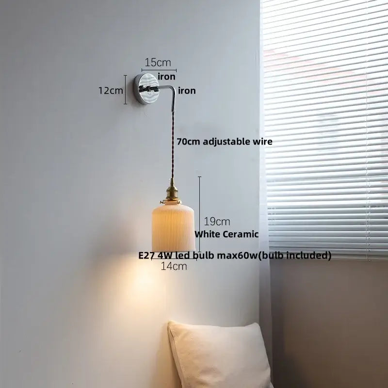 DecorBites™ Ceramic Canopy LED Wall Lamp, Adjustable Wire, Pull Chain Switch