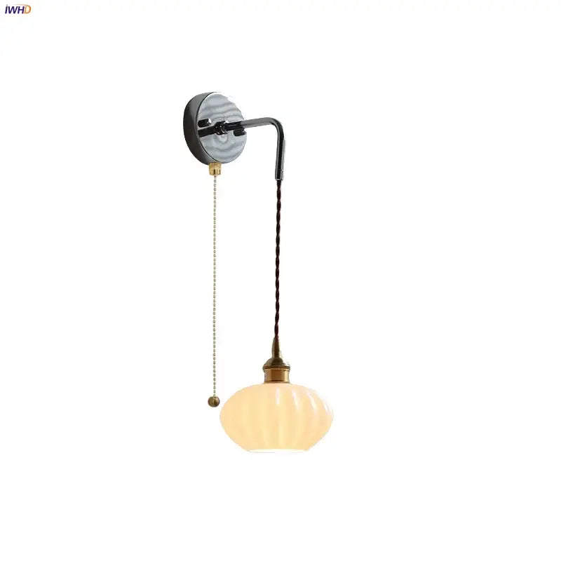 DecorBites™ Ceramic Canopy LED Wall Lamp, Adjustable Wire, Pull Chain Switch
