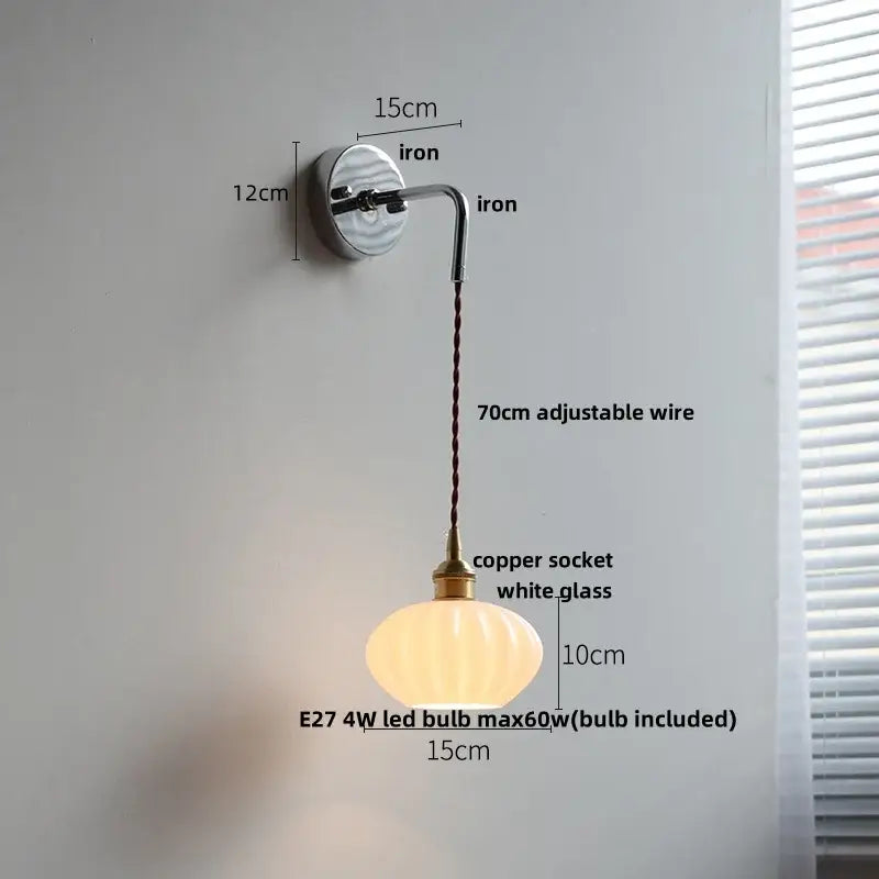 DecorBites™ Ceramic Canopy LED Wall Lamp, Adjustable Wire, Pull Chain Switch