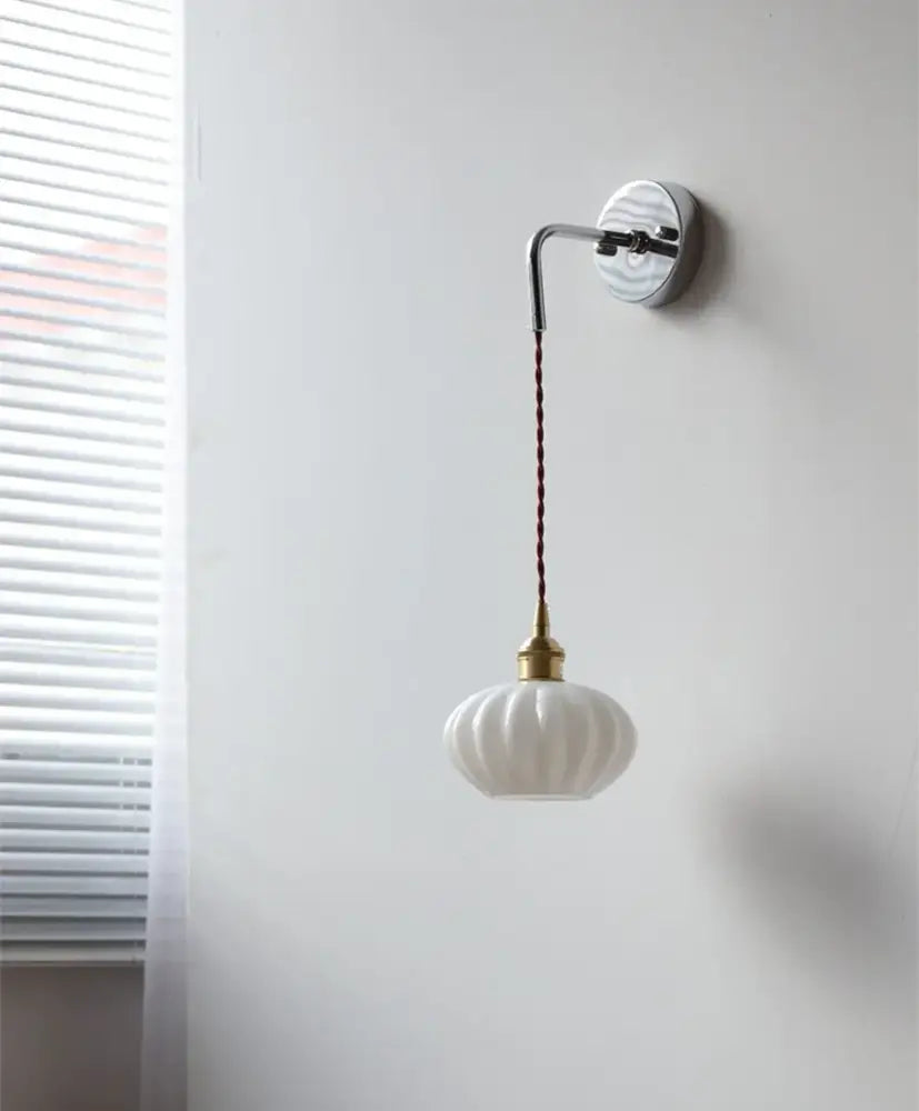DecorBites™ Ceramic Canopy LED Wall Lamp, Adjustable Wire, Pull Chain Switch