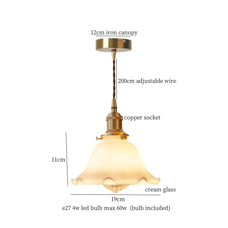 Vintage ruffled cream glass copper pendant lamp kitchen