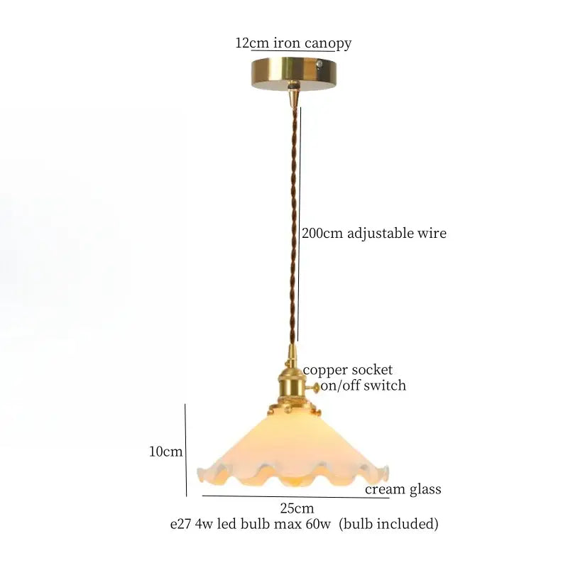 DecorBites™ Cream Glass LED Pendant Lamp - Nordic Minimalist Brass Hanging Light