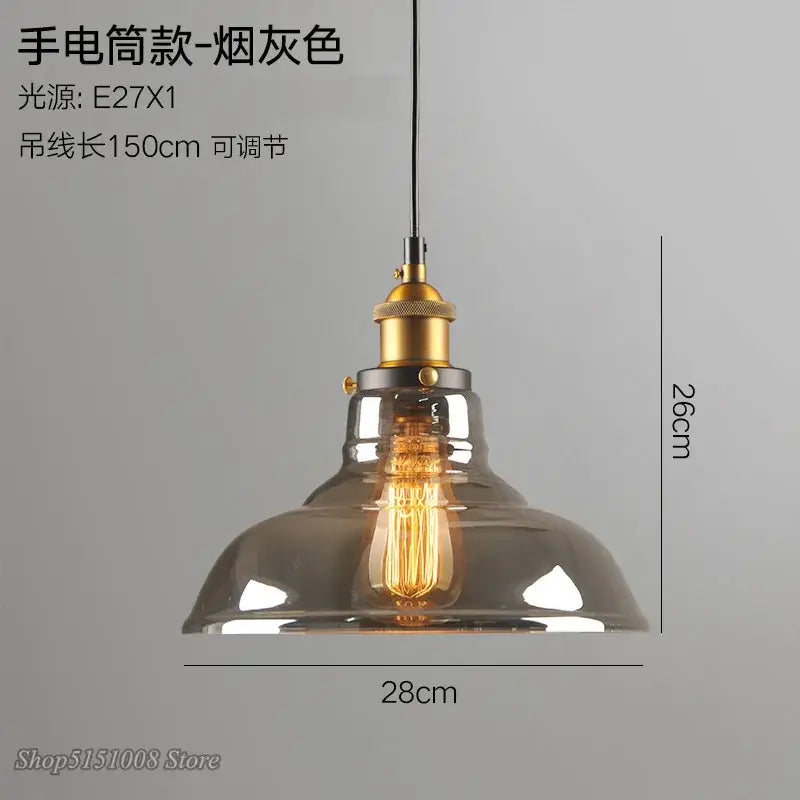 Vintage smoky grey glass pendant light set of 4 kitchen brass accents