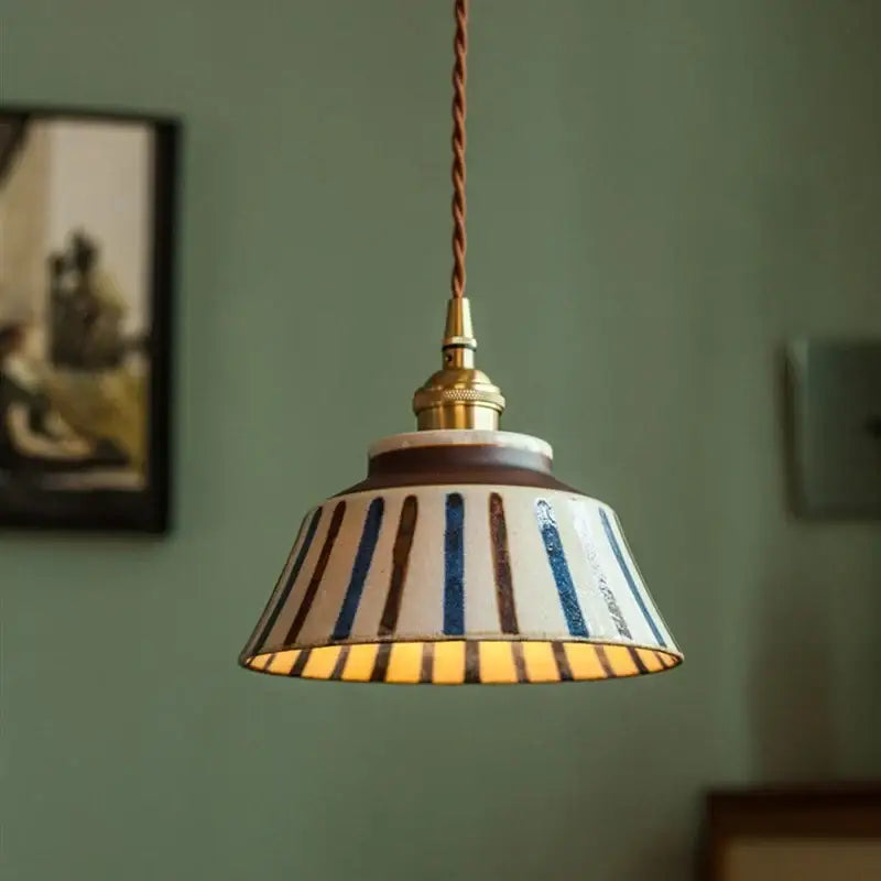 Vintage striped ceramic coloured glaze pendant light for dining room