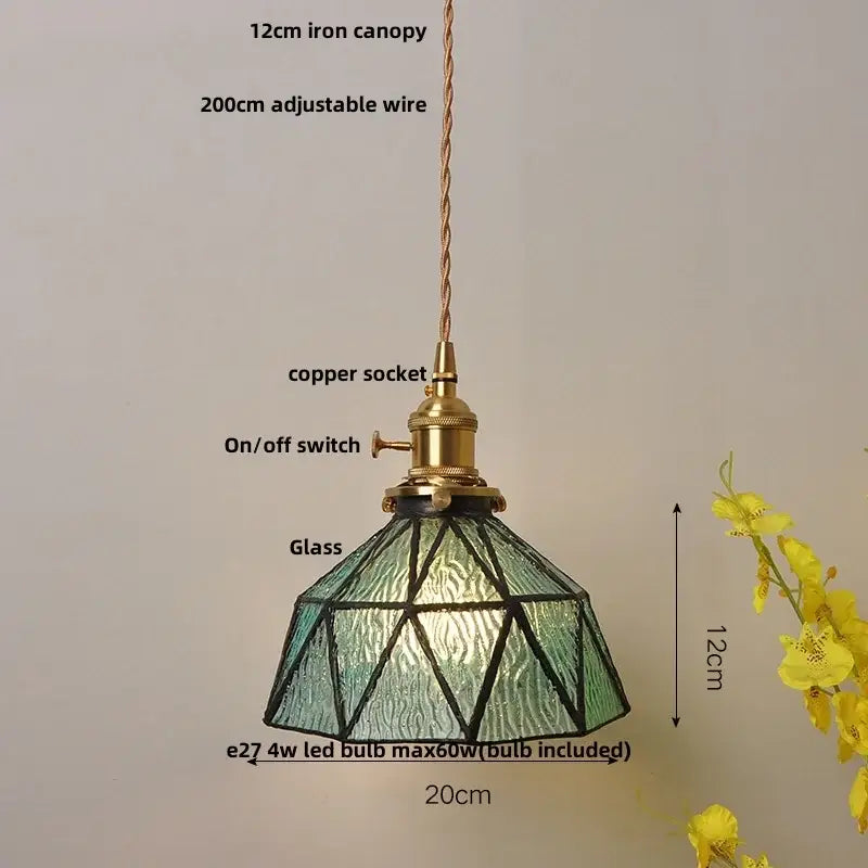 DecorBites™ Blue Glass LED Pendant Light Fixture with Adjustable Copper Knob Switch