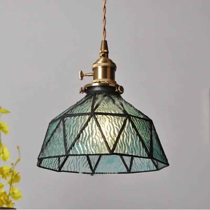 DecorBites™ Blue Glass LED Pendant Light Fixture with Adjustable Copper Knob Switch