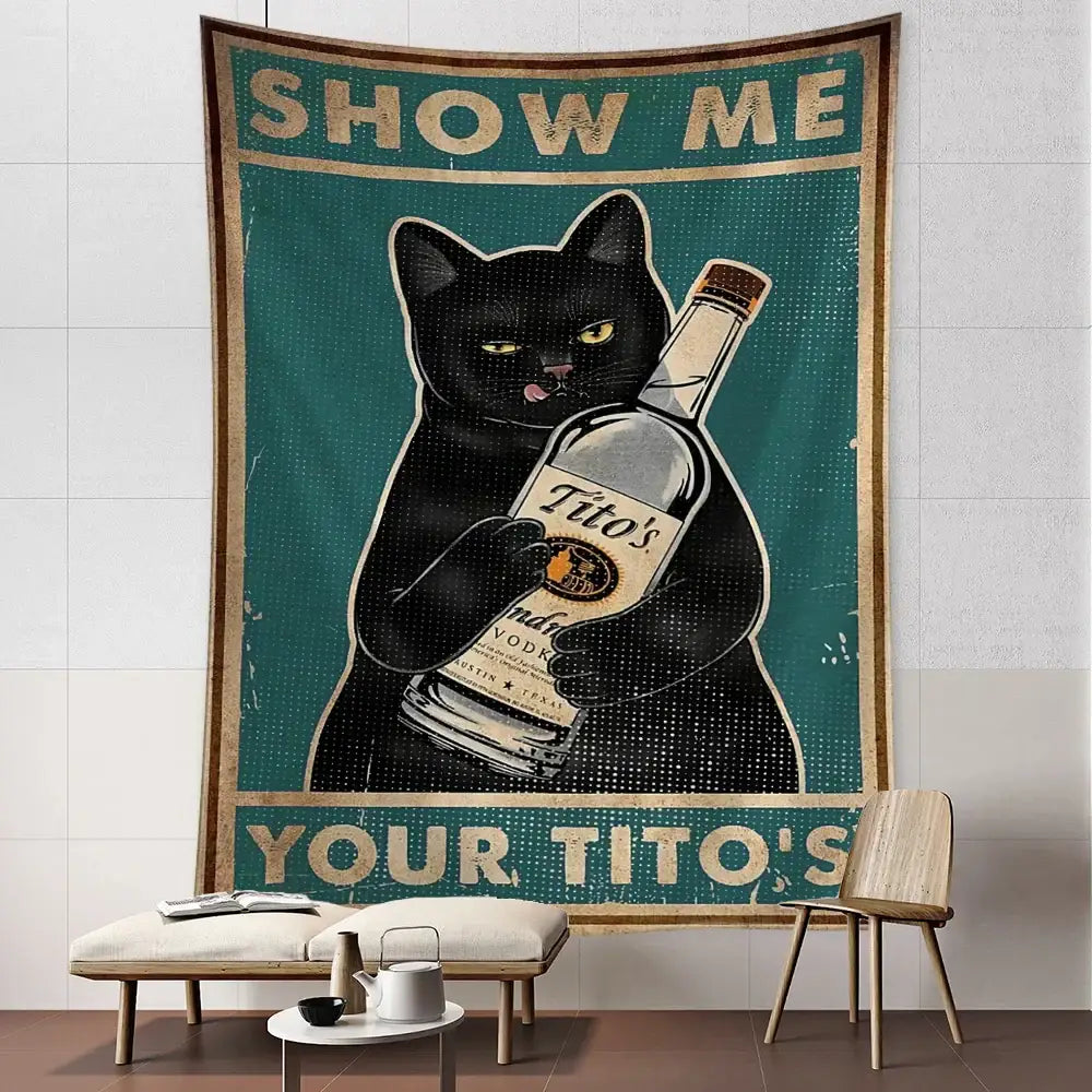 Vintage teal cat tarot tapestry – bedroom tito’s vodka wall decor