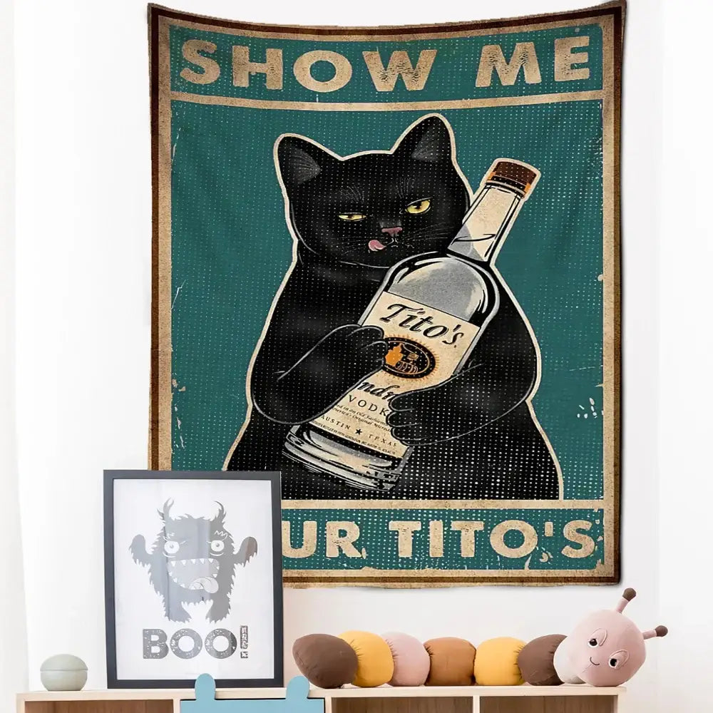 Vintage teal cat tarot tapestry – bedroom tito’s vodka wall decor