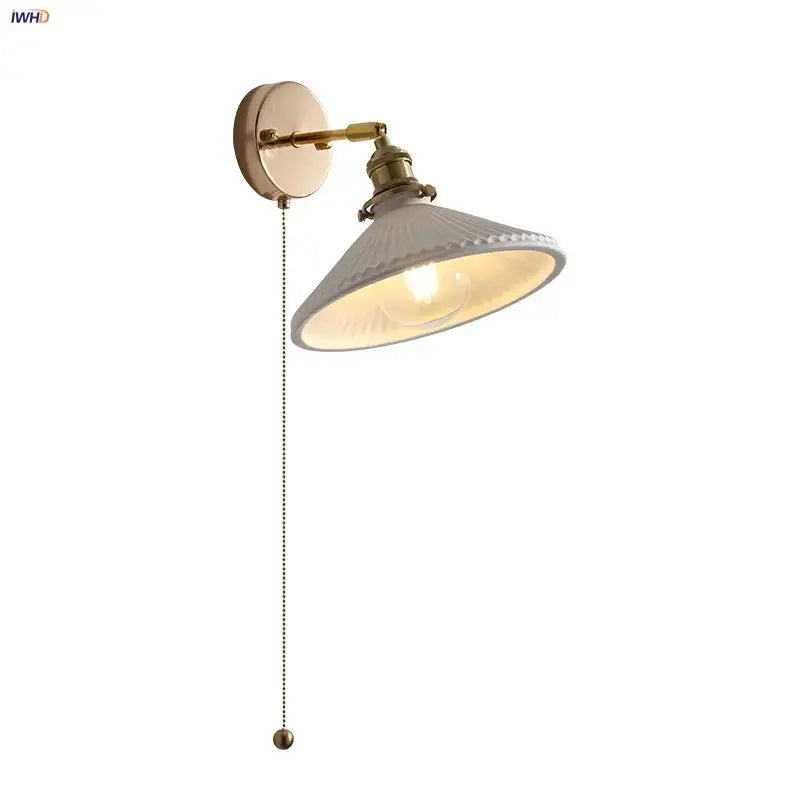 DecorBites™ Copper Canopy LED Wall Sconce, White Ceramic Bedside Light for Bedroom, Modern Nordic Design