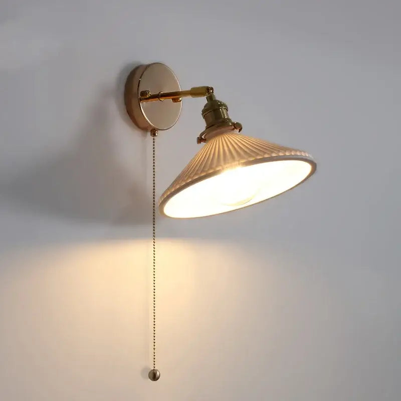 DecorBites™ Copper Canopy LED Wall Sconce, White Ceramic Bedside Light for Bedroom, Modern Nordic Design