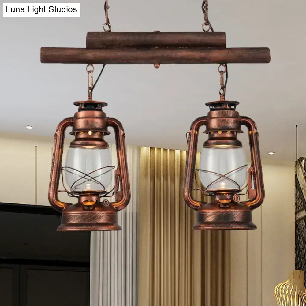 DecorBites™ Copper Lantern Island Light with Clear Glass - 2-Bulb Kitchen Hanging Fixture