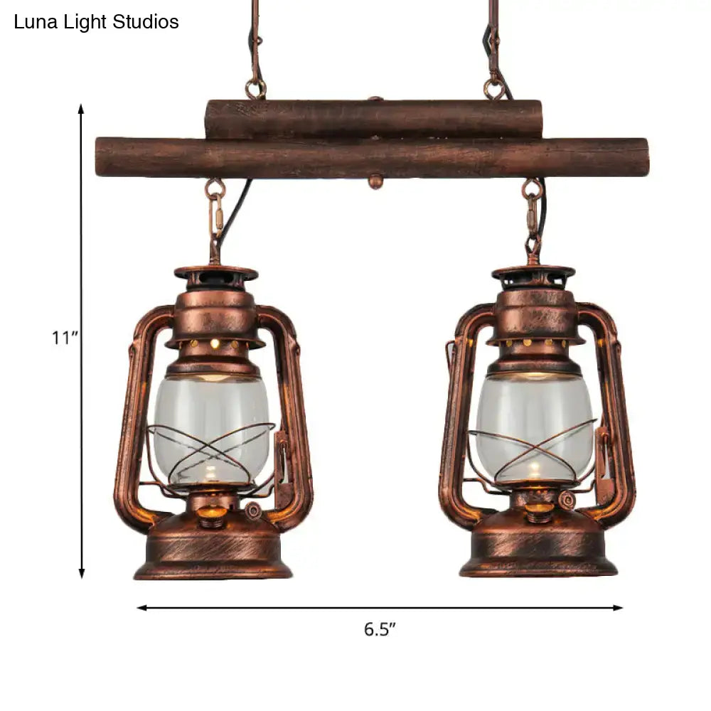 DecorBites™ Copper Lantern Island Light with Clear Glass - 2-Bulb Kitchen Hanging Fixture