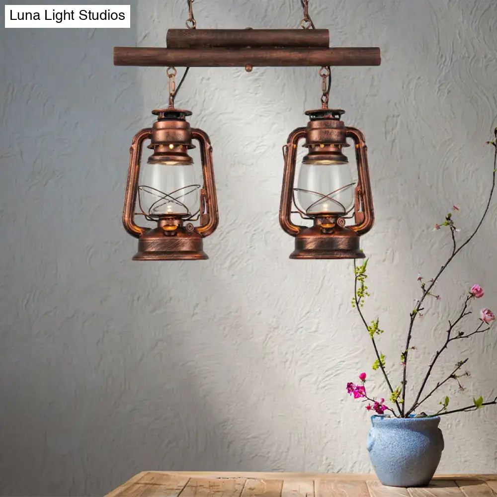 DecorBites™ Copper Lantern Island Light with Clear Glass - 2-Bulb Kitchen Hanging Fixture
