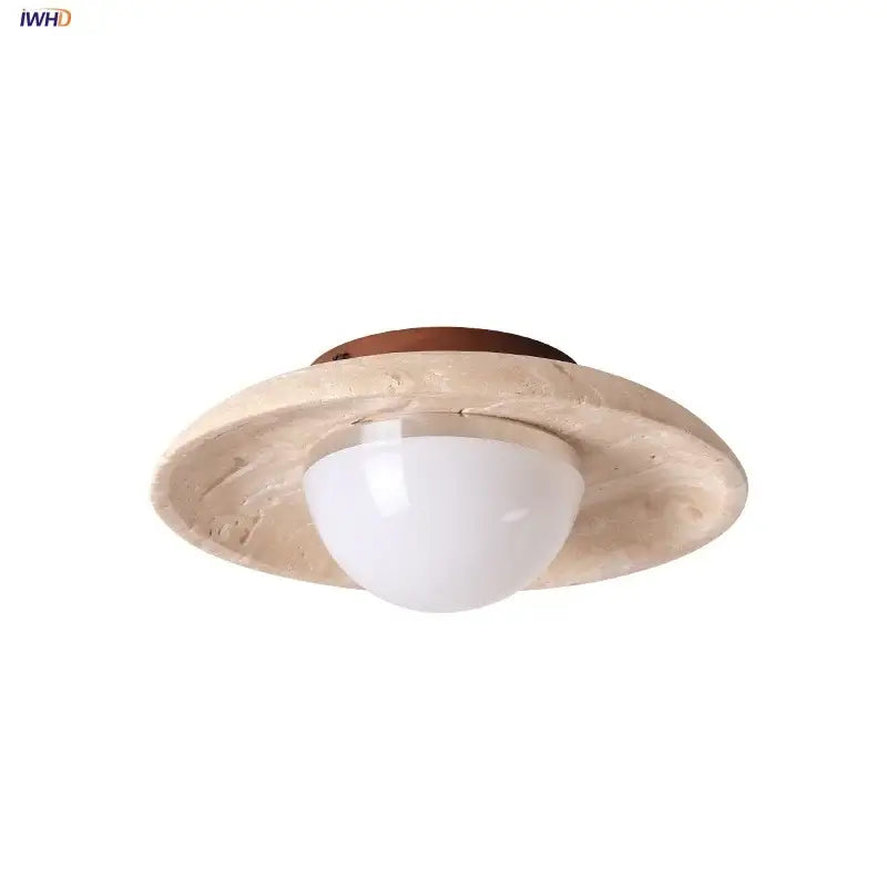 Wabi sabi travertine and wood ceiling lamp bedroom glass globe