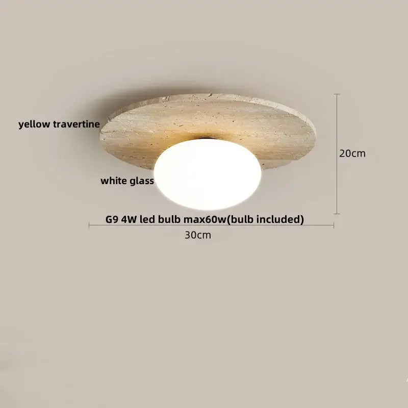 Wabi sabi travertine and wood ceiling lamp bedroom glass globe