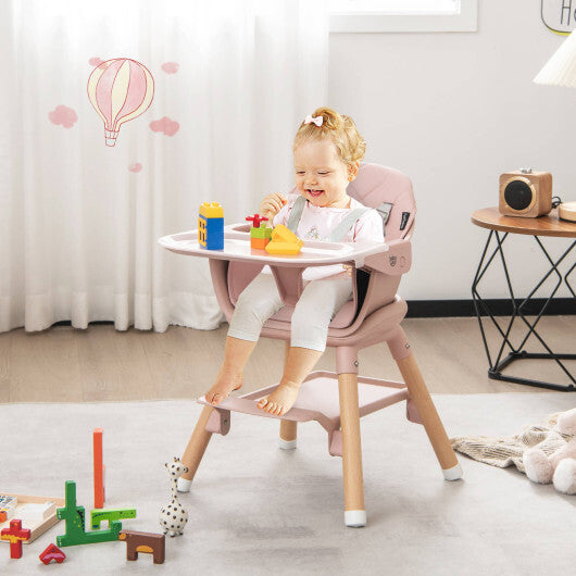 Costway 6-in-1 Baby High Chair with Removable Dishwasher and Safe Tray-Pink