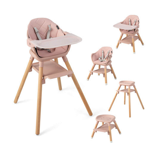 Costway 6-in-1 Baby High Chair with Removable Dishwasher and Safe Tray-Pink