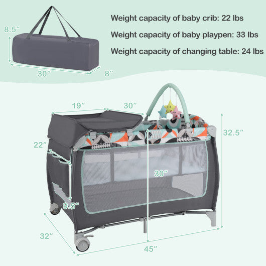 Babyjoy 3-in-1 Portable Baby Playard with Zippered Door and Toy Bar-Blue