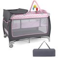 Babyjoy 3-in-1 Portable Baby Playard with Zippered Door and Toy Bar-Pink