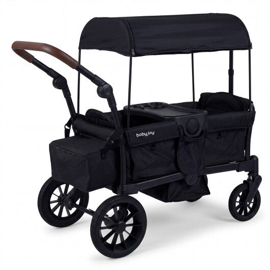 Foldable Wagon Stroller for 2 Kids Double Seater Toddler Stroller with Removable Canopy-Black