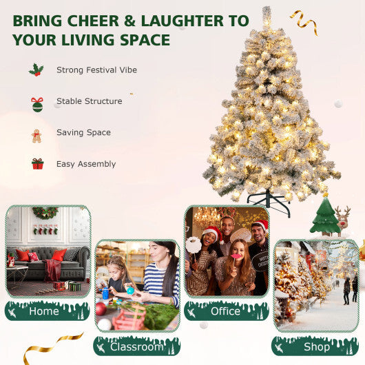 4.5ft Pre-Lit Premium Snow Flocked Hinged Artificial Christmas Tree w/150 Lights