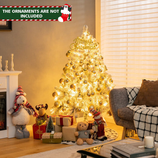 4.5ft Pre-Lit Premium Snow Flocked Hinged Artificial Christmas Tree w/150 Lights