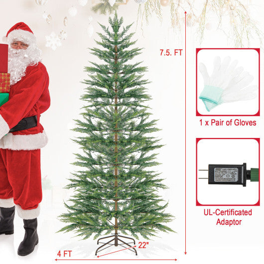 7.5 FT Pre-Lit Cypress Christmas Tree Hinged with 612 PE Branch Tips Timer & 540 Lights