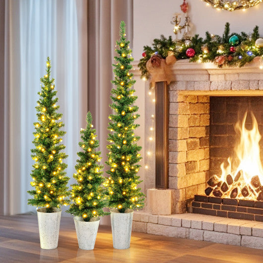 Costway Set of 3 Pre-Lit Artificial Christmas Trees with 423 Branch Tips 3  4  5 FT
