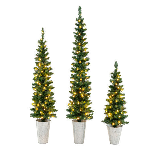 Costway Set of 3 Pre-Lit Artificial Christmas Trees with 423 Branch Tips 3  4  5 FT