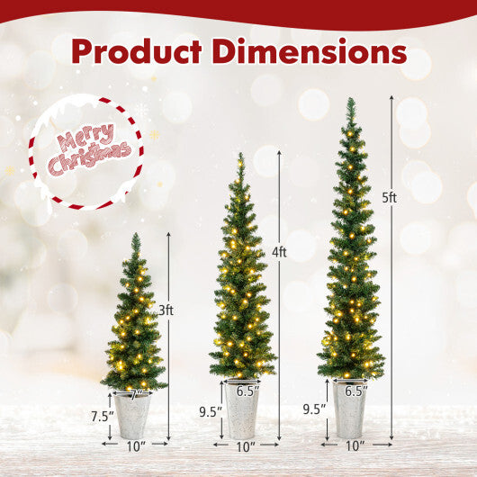 Costway Set of 3 Pre-Lit Artificial Christmas Trees with 423 Branch Tips 3  4  5 FT