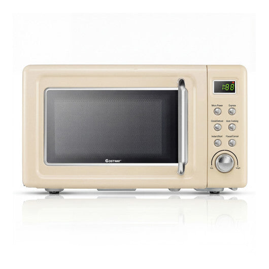 Costway 700W Retro Countertop Microwave Oven with 5 Micro Power and Auto Cooking Function-Cream White