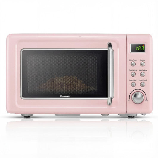 Costway 700W Retro Countertop Microwave Oven with 5 Micro Power and Auto Cooking Function-Pink