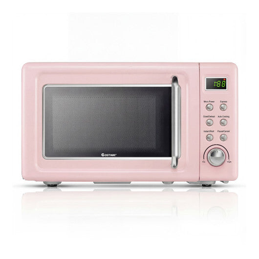 Costway 700W Retro Countertop Microwave Oven with 5 Micro Power and Auto Cooking Function-Pink
