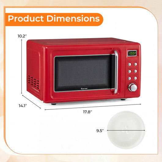 Costway 700W Retro Countertop Microwave Oven with 5 Micro Power and Auto Cooking Function-Light Red