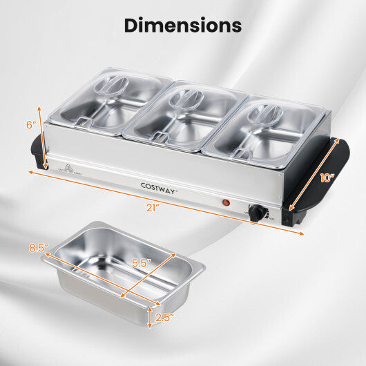 Electric Buffet Server Food Warmer with 3 Removable Trays Adjustable Tempered