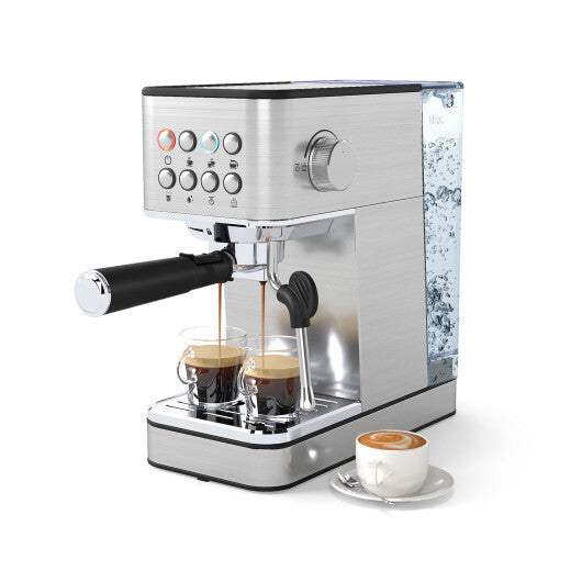 Espresso Machine 20 Bar Compact Stainless Steel Coffee Maker with Milk Frother-Silver