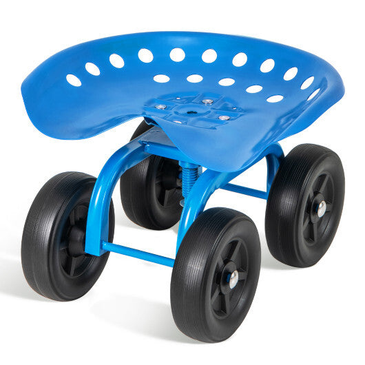 Garden Rolling Workseat with 360 Swivel Seat and Adjustable Height-Blue