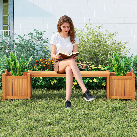 Wood Outdoor Planter Boxes with Detachable Bench 2 Elevated Mini Planters Patio Natural