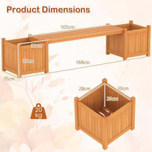 Wood Outdoor Planter Boxes with Detachable Bench 2 Elevated Mini Planters Patio Natural