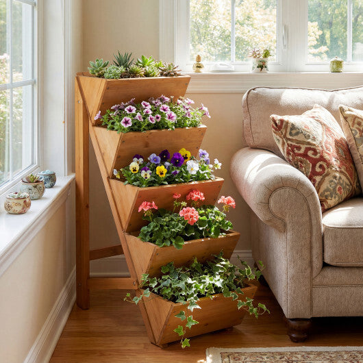 1 PCS 5-tier Vertical Raised Garden Bed with Legs for Growing Vegetables Flowers Herbs Orange