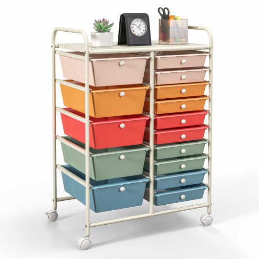 Costway 15-Drawer Utility Rolling Organizer Cart Multi-Use Storage-Deep Multicolor
