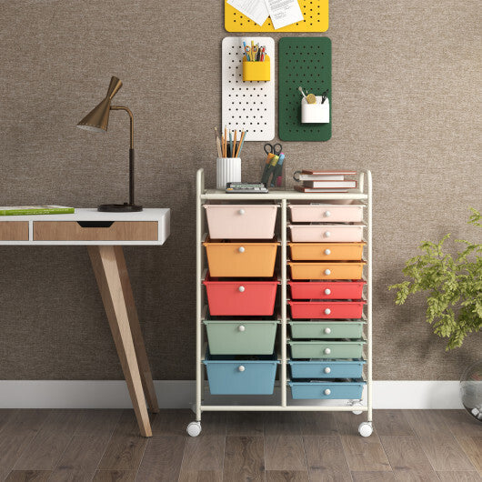 Costway 15-Drawer Utility Rolling Organizer Cart Multi-Use Storage-Deep Multicolor