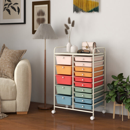 Costway 15-Drawer Utility Rolling Organizer Cart Multi-Use Storage-Deep Multicolor