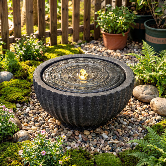 18" Outdoor Round Sphere Water Fountain with LED Lights & Pump for Garden Patio