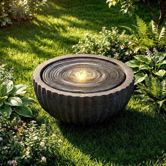 18" Outdoor Round Sphere Water Fountain with LED Lights & Pump for Garden Patio