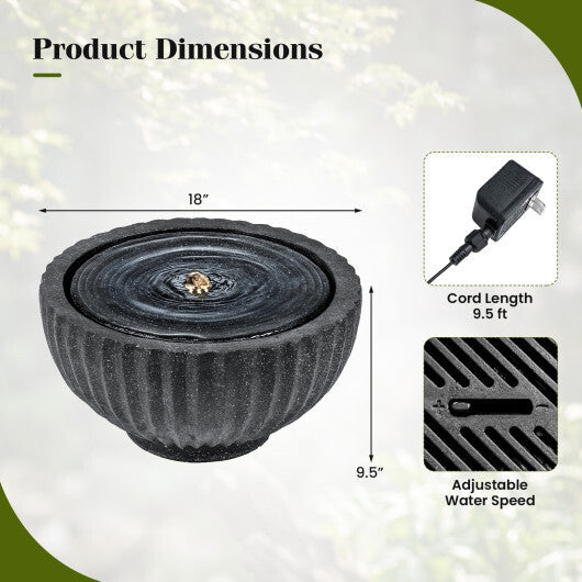 18" Outdoor Round Sphere Water Fountain with LED Lights & Pump for Garden Patio