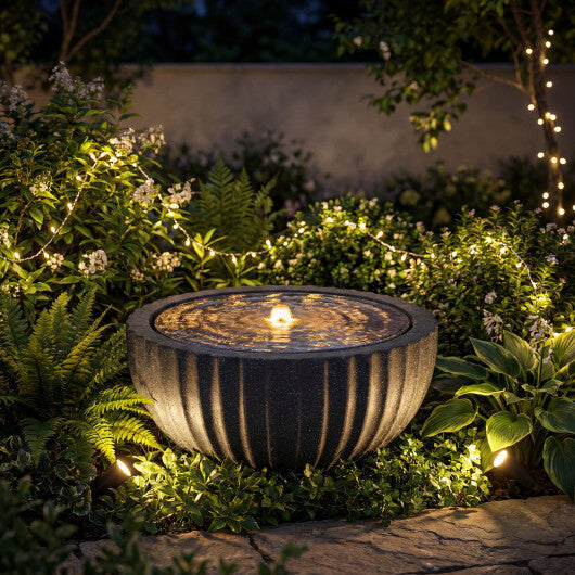 18" Outdoor Round Sphere Water Fountain with LED Lights & Pump for Garden Patio