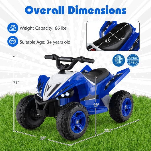Costway 12V Kids Ride On ATV 4-Wheeler Quad with LED Lights and 7 mph Max Speed-Navy