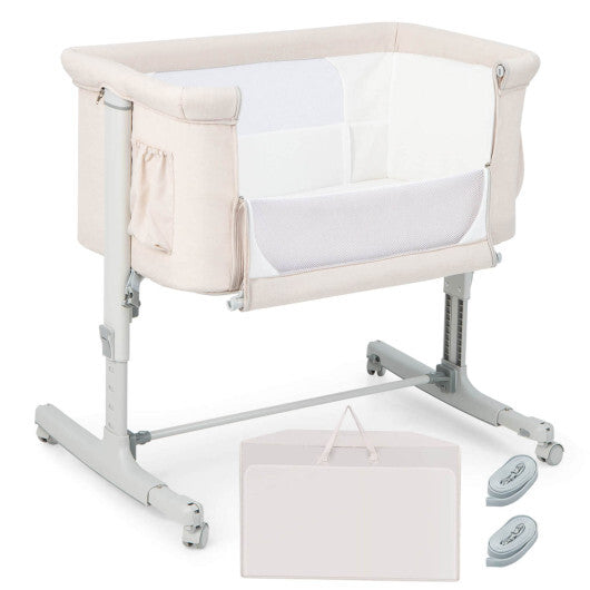 Babyjoy 3-in-1 Baby Bassinet Beside Sleeper Crib with 5-Level Adjustable Heights Beige